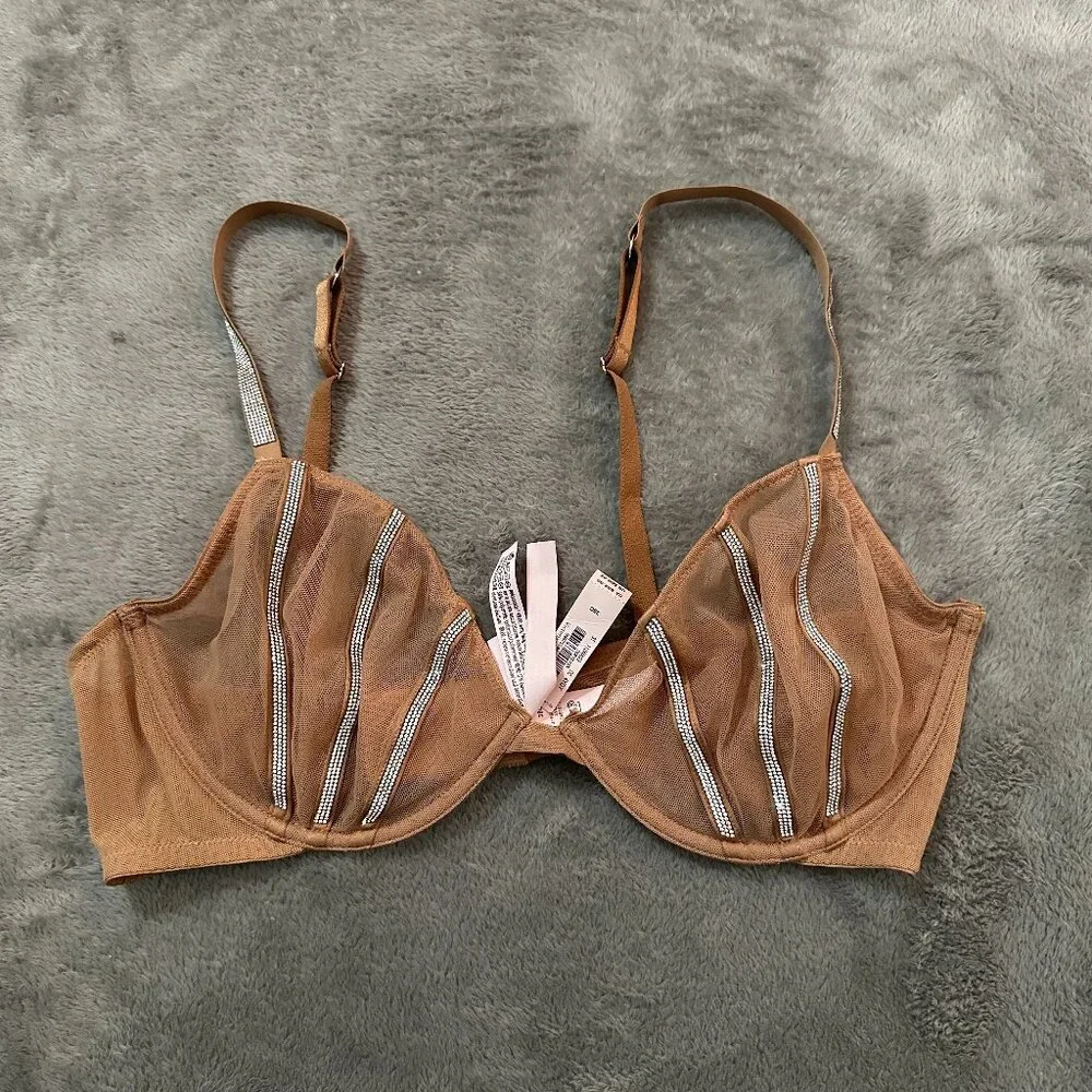 NWT Victoria's Secret Very Sexy Low Cut Demi Underwire Bra 38C Mesh Jeweled